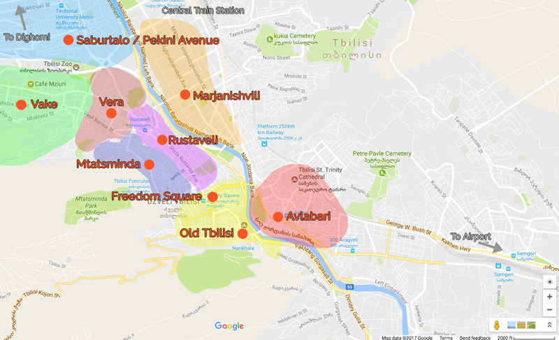 Living in Tbilisi Map of downtown neighbourhoods